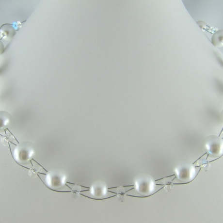 Collier weiß / kristall Perlen (374)