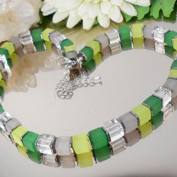 ღ WÜRFELKETTE  Grün Töne  mit GLAS Würfeln in klar /3766