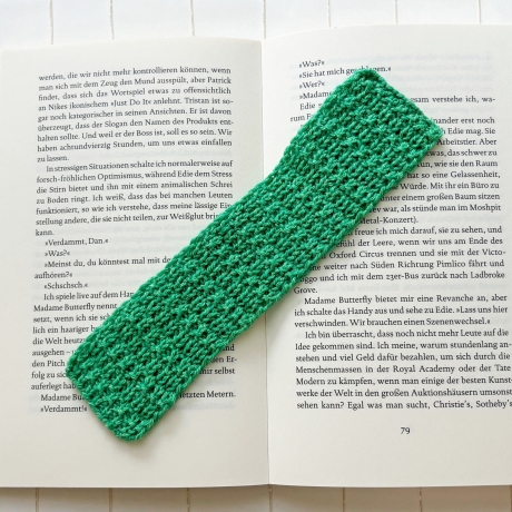 Lesezeichen Grün verschiedene Formen handgestrickt