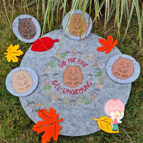 Ferberline Stickdatei Set Herbstkranz Igel in 5 Größen ab 13x13