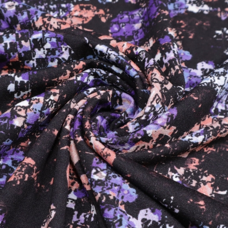 Stoff Viskose Jersey abstrakt lila schwarz lachs blau weiss