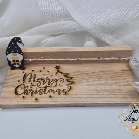 Weihnachtsgruss, Frohe Weihnachten, X-Mas mit Figur, Holz hell
