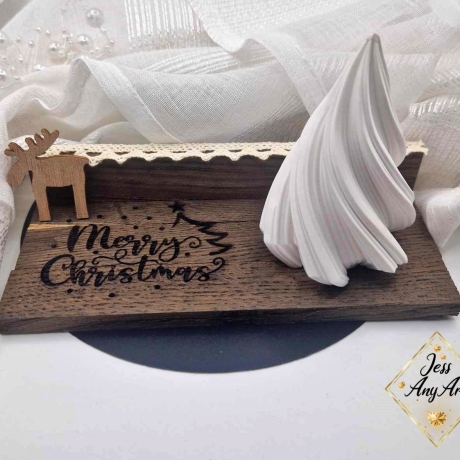 Weihnachtsgruss, Frohe Weihnachten, X-Mas mit Figur, Holz dunkel