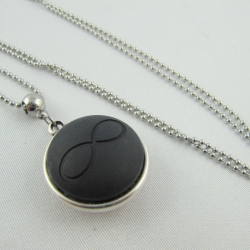 Lange Kette mit 2in1 Polaris Cabochon Rot Schwarz (389)