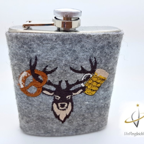 Flachmannhülle * Hirsch Bier * Hülle Flachmann Filz Jäger