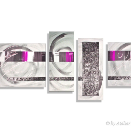 MK1 Art Bild Leinwand Abstrakt Kunst Malerei Acrylbild pink grau