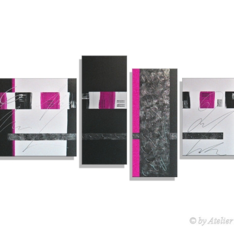 MK1 Art Bild Leinwand Abstrakt Kunst Malerei Acrylbild pink grau