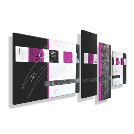 MK1 Art Bild Leinwand Abstrakt Kunst Malerei Acrylbild pink grau