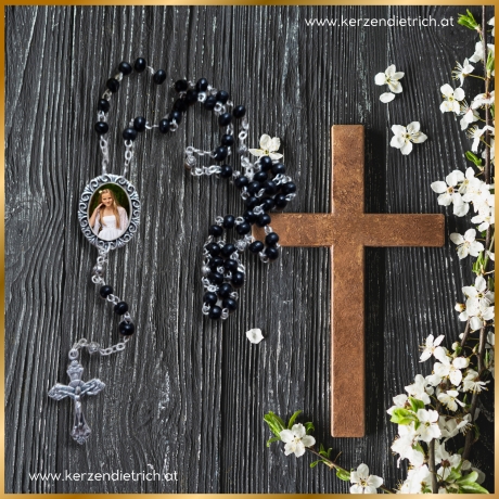 Rosenkranz schwarz personalisiert mit Foto