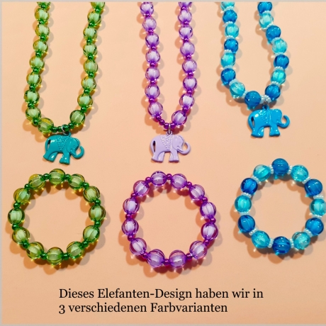 Kinder-Schmuck-Set Kette & Armband Elefant Blau Perlenschmuck 
