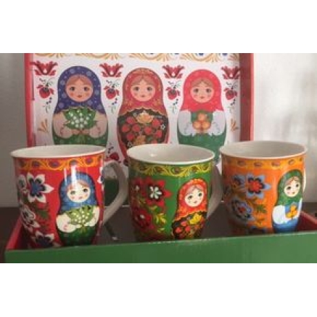 Keramik-Tasse Matroschka mit 125 gr. Roshen-Pralinen