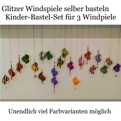 Windspiel selber basteln Kinder-Bastelset, 3 Glitzer-Windspiele
