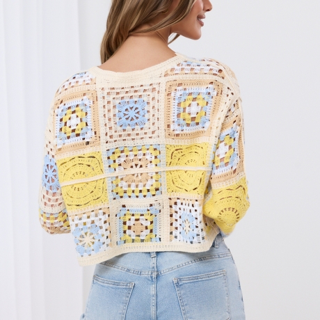 Boho Crop Häkel Spitze Top Bohemian Cut out Bluse Stickerei S-L