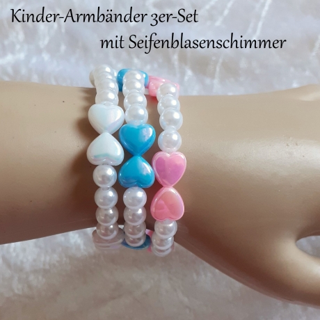 Kinder-Armband Schmuck elastisch Perlen gefädelt Rosa Herzen