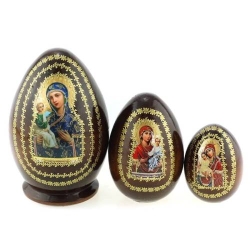 3er Matroschka Eiform Mutter Gottes, Ikonenbild, 12 cm
