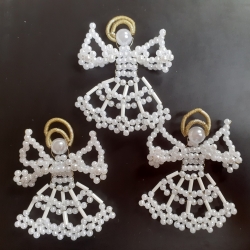 Perlenstern,Engel, 3er Set,groß, weiß, Handarbeit