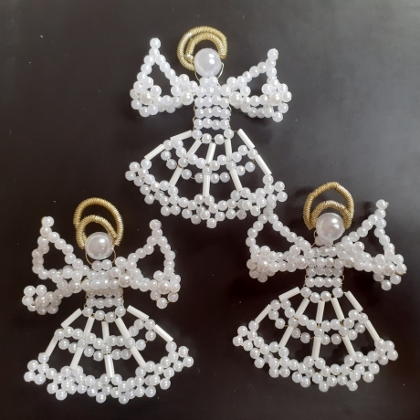 Perlenstern,Engel, 3er Set,groß, weiß, Handarbeit