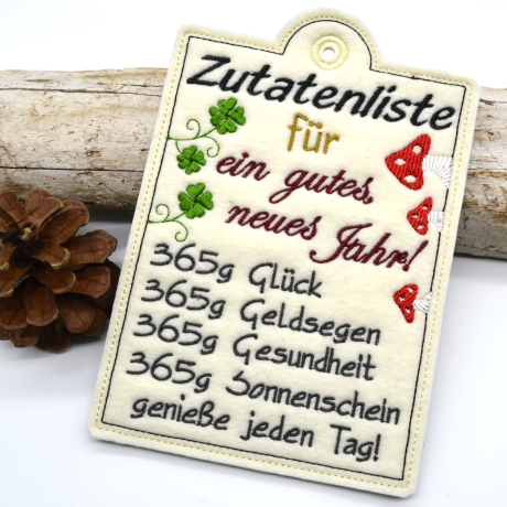 Stickdatei Schild gutes neues Jahr Glücksbringer