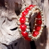 Kinder-Armband Rot & golden Handarbeit Kinder-Schmuck elastisch