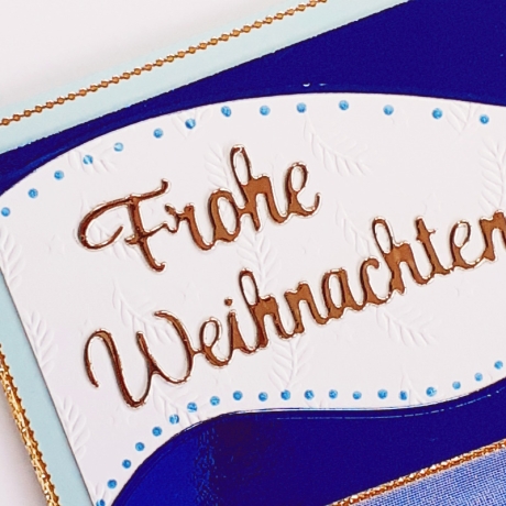 Weihnachtskarte frohe Weihnachten Blau-Metallic Gold Heilig Abend