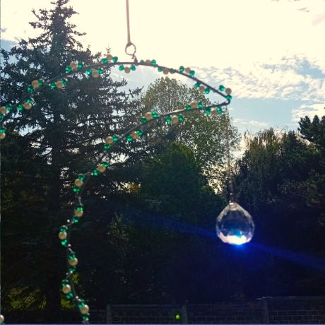 Sonnenfänger Mond Grün, Perlen Wandschmuck Wohndeko Suncatcher 