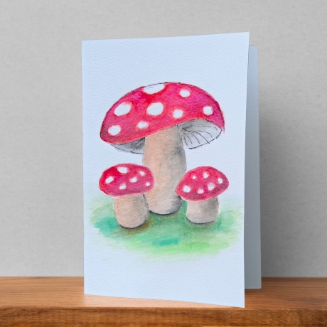 Karte zum Geburtstag/handgemalt Aquarell/Geburtstagskarten/Pilze