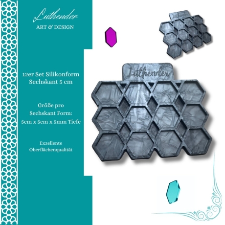 Silikonform Set's Sechskant verschiedene Größen & 5mm Tiefe