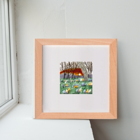 Aquarell Handgemalt Frühlingserwachen Unikat Rahmen 15 x 15