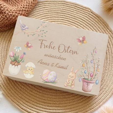 Geschenk zu Ostern personalisierte Holzkiste mit Namen Osternest