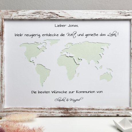 personalisiertes Geldgeschenk - Weltkarte - zur Konfirmation