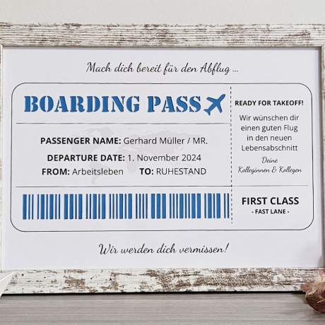 personalisiertes Geldgeschenk - Borading Pass - zur Rente