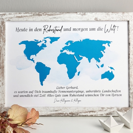 personalisiertes Geldgeschenk - Weltkarte - zum Ruhestand