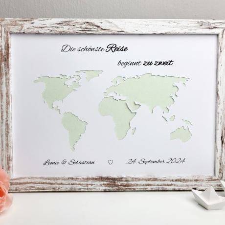 personalisiertes Geldgeschenk - Weltkarte - zur Hochzeit