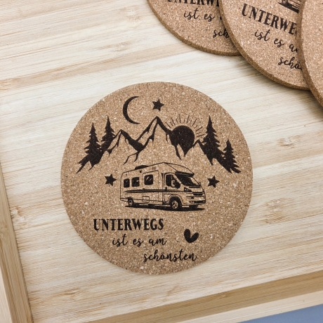 gravierter Korkuntersetzer - CAMPER Wohnmobil - Tassenuntersetzer