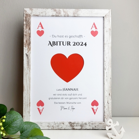 personalisiertes Geldgeschenk zum Abitur | ABI - Motiv Herz Ass
