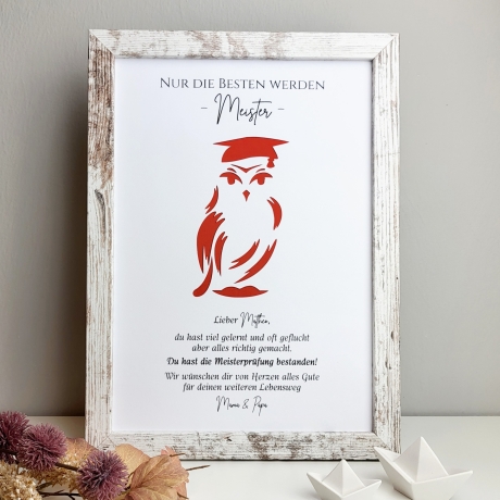 Personalisiertes Geldgeschenk zur Meisterprüfung – Motiv Eule