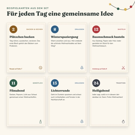 Adventskalender zum Ausdrucken, 24 Aktivitätskarten für Familien