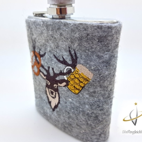 Flachmannhülle * Hirsch Bier * Hülle Flachmann Filz Jäger