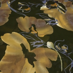 Stoff Chiffon Blusenstoff abstrakt Blumen dunkelgrün khaki ocker 