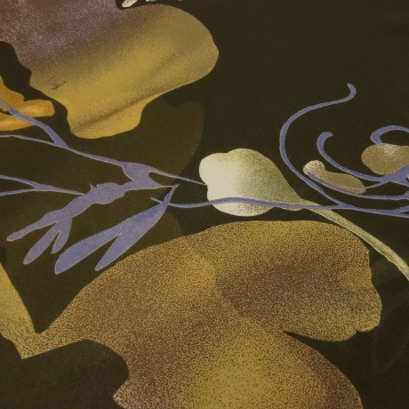 Stoff Chiffon Blusenstoff abstrakt Blumen dunkelgrün khaki ocker 