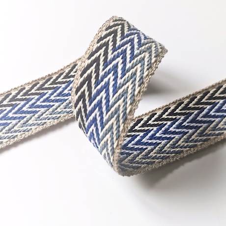 ab 75cm Gurtband Baumwolle triple Chevron 40 mm blau #2 weiss
