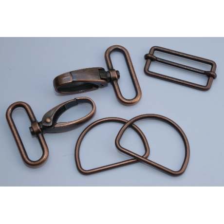 SET 40 mm altkupfer kupferrot Schieber & D-Ringe & Karabinerhaken