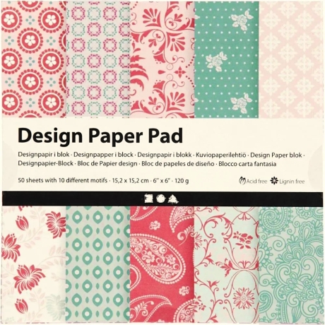 Bastel-Papier Papier *Rosa & Grün* 15x15cm, 50 Bl.10 Motive 120g