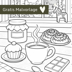 Gratis Malvorlage Fika zum Ausdrucken | Kaffee & Zimtschnecken