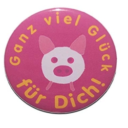 Button 50 mm mit Nadel Glücksbringer Glücksschwein Silvester