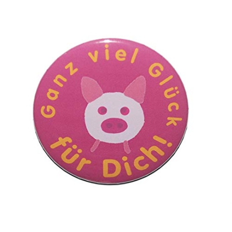 Button 50 mm mit Nadel Glücksbringer Glücksschwein Silvester