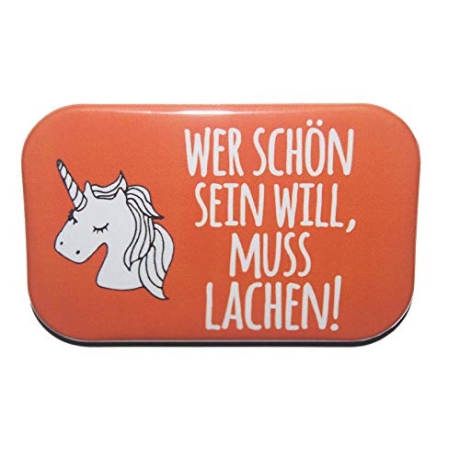 Button Rechteckig groß Spruch Einhorn Lachen schön sein