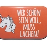 Button Rechteckig groß Spruch Einhorn Lachen schön sein