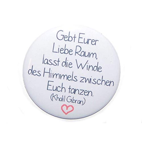 Button 50 mm mit Anstecknadel Spruch Liebe