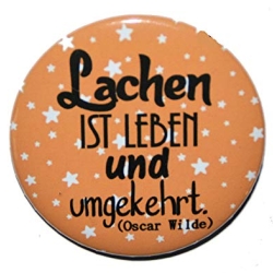 Button 50 mm mit Anstecknadel Spruch Lachen ist Leben